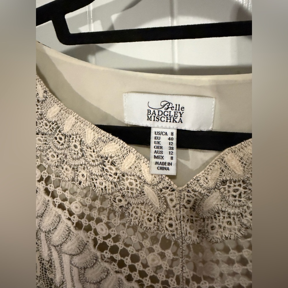 Badgley Mischka Lace Mini Dress, Cream and Black, size 8 - Picture 5 of 8